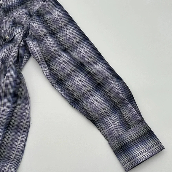 WRANGLER Pearl Snap Western Shirt Long Sleeve Men's Size Large Purple Plaid - Picture 7 of 7
